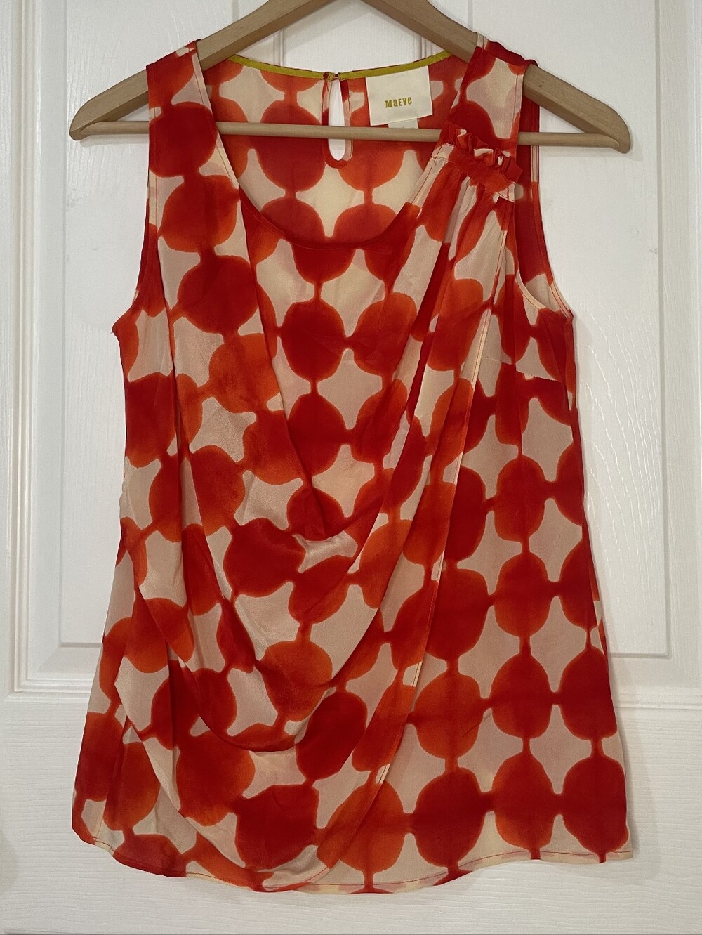 Anthropologie Maeve 100% Silk Red and Cream Draped Sleeveless Size 2 Camisole